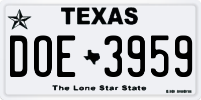 TX license plate DOE3959