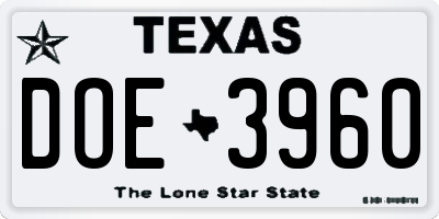 TX license plate DOE3960