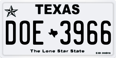 TX license plate DOE3966
