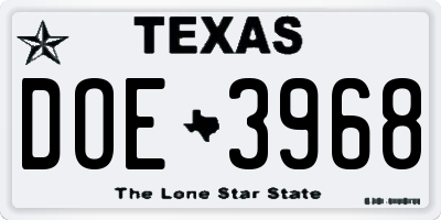 TX license plate DOE3968