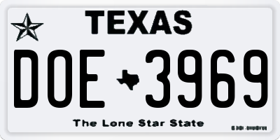 TX license plate DOE3969