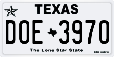 TX license plate DOE3970