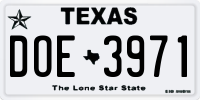 TX license plate DOE3971