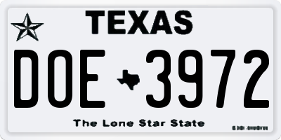 TX license plate DOE3972