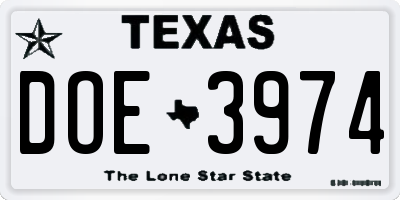 TX license plate DOE3974