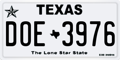 TX license plate DOE3976