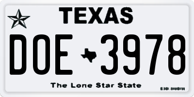 TX license plate DOE3978