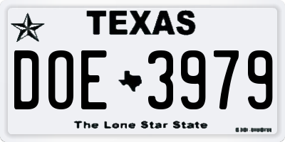 TX license plate DOE3979