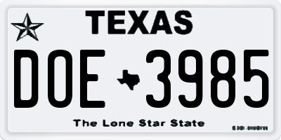 TX license plate DOE3985