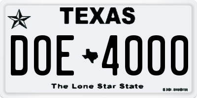 TX license plate DOE4000