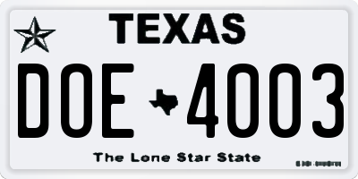 TX license plate DOE4003