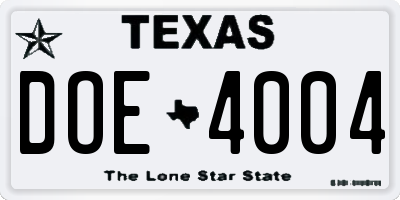 TX license plate DOE4004