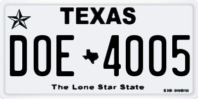 TX license plate DOE4005