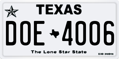TX license plate DOE4006
