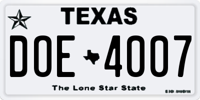 TX license plate DOE4007