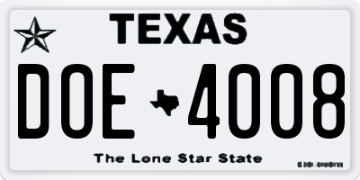 TX license plate DOE4008