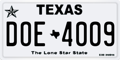 TX license plate DOE4009