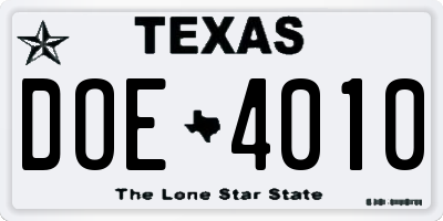 TX license plate DOE4010