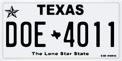 TX license plate DOE4011