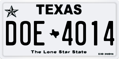 TX license plate DOE4014