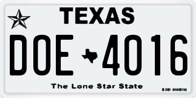 TX license plate DOE4016