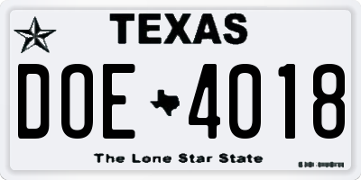 TX license plate DOE4018