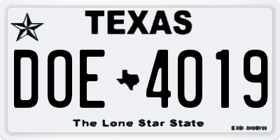 TX license plate DOE4019