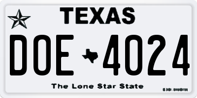 TX license plate DOE4024