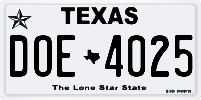 TX license plate DOE4025