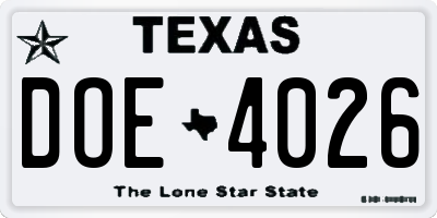 TX license plate DOE4026