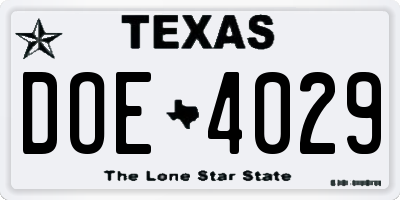 TX license plate DOE4029