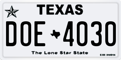 TX license plate DOE4030