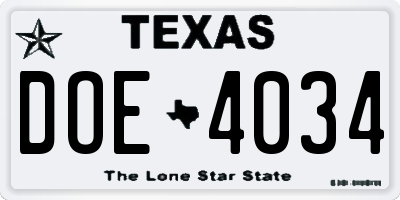 TX license plate DOE4034