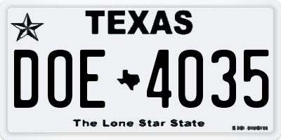 TX license plate DOE4035