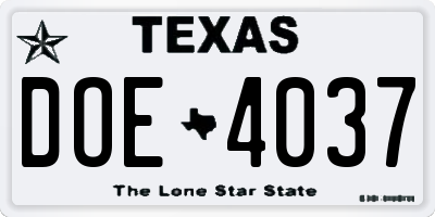TX license plate DOE4037