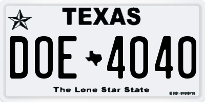 TX license plate DOE4040