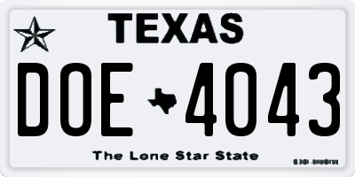 TX license plate DOE4043