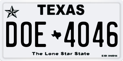 TX license plate DOE4046