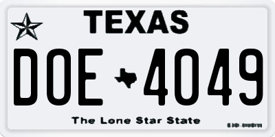 TX license plate DOE4049