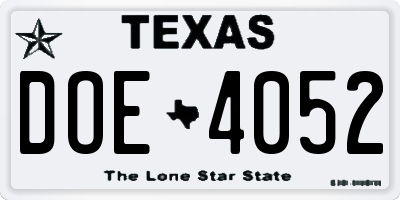 TX license plate DOE4052