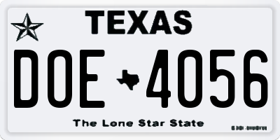 TX license plate DOE4056