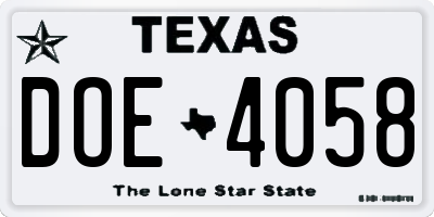 TX license plate DOE4058