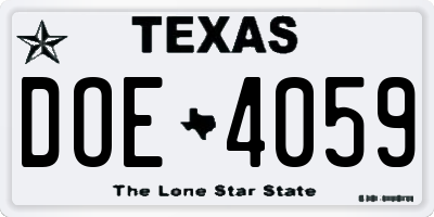 TX license plate DOE4059