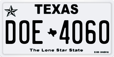 TX license plate DOE4060