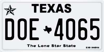 TX license plate DOE4065