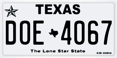 TX license plate DOE4067