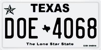 TX license plate DOE4068