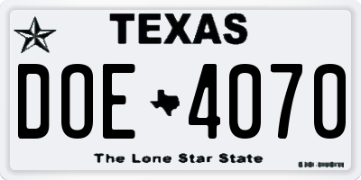 TX license plate DOE4070