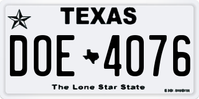 TX license plate DOE4076