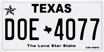 TX license plate DOE4077